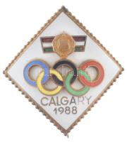 1988. Calgary 1988 rátétes, zománcos olimpiai részvételi jelvény (30x32mm) T:1- kis zománchiány