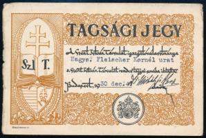 1930 Szent István-Társulat tagsági jegye, Fleischer Kornél részére, rajta Mihályfi Ákos (1863-1937) a társulat elnökének aláírásával.