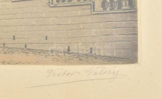 Victor Valery: Templom. Színezett rézkarc, papír, jelzett, üvegezett keretben. 14,5x20,5 cm