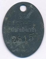 1923. Budapest ebvédjegy Zn ebvédjegy 2815 szériaszámmal T:3 korrózió