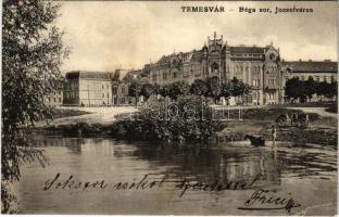 1909 Temesvár, Timisoara; Béga sor, Józsefváros. Gerő Manó kiadása / street view, Bega riverside (kis szakadás / small tear)
