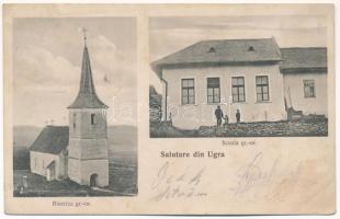 1916 Ugra, Szászugra, Ungra, Galt; Biserica gr.-or., Scoala gr.-or. / Ortodox templom és iskola / Orthodox church and school (ázott / wet damage)