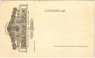 1927 Lippa, Lipova; Weszely Béla első lippai hordógyáros, román királyi udvari szállító reklámlapja / barrel manufacturers advertisement card. Art Nouveau (EK)