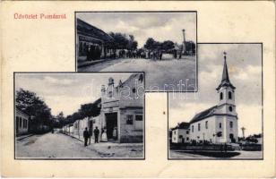 1912 Pomáz, utca, templom, Herold Vilmos üzlete. Princz József kiadása (EK)