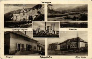1949 Bélapátfalva, Apátsági templom, Cementgyár, Tó részlet, Elemi iskola, Hangya Szövetkezet üzlete és saját kiadása (EK)