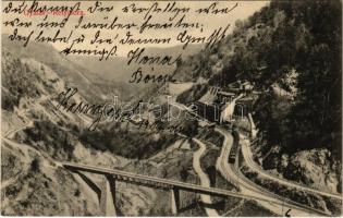 1913 Gyalár, Ghelari; Retyisórai völgyhíd, iparvasút, bányavasút végállomása. Adler fényirda 1907 / Retisoara valley, mine, industrial railway