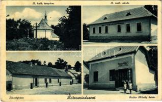 1941 Mátramindszent, Római katolikus templom és iskola, községháza, Fráter Mihály üzlete és saját kiadása (EK)