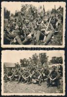 1941 II. világháborús katonák a borgóprundi hegyekben, 2 db fotó, felületén törésnyomok, hátoldalon feliratozva, 6×9 cm