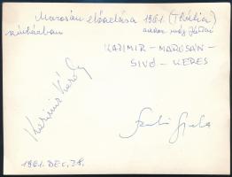 1961 Kazimir Károly. Szabó Gyula színművészeket ábrázoló aláírt előadási fotó 18x14 cm
