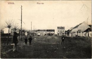 1914 Tövis, Teius; Piactér, Takarékpénztár, Klein Albert üzlete / market square, savings bank, shops