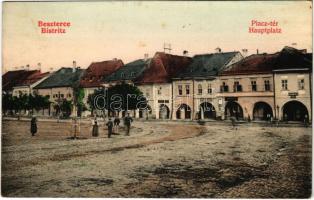 1907 Beszterce, Bistritz, Bistrita; Piactér, Friedmann Ábrahám üzlete. F. Stolzenberg kiadása / Hauptplatz / market square, shops (EK)