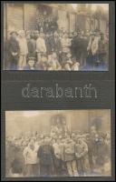Tanácsköztársasági katonák, folyamőrök vasúti kocsik előtt, 4 db fotó, albumlapokra ragasztva, 8,5×13,5 cm