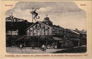 Brassó, Kronstadt, Brasov; Festhalle, erbaut anlässlich der goldenen Jubelfeier des Kronstädter Männergesangvereins 1909. / A Brassói Férfikórus 50 éves jubileumára épült Fesztiválterem. W. Hiemesch kiadása / Festival Hall built for the 50th anniversary of the Brasov Male Choir (EK)