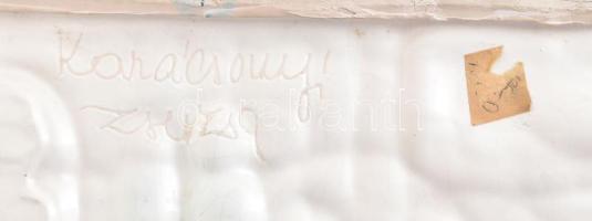 Karácsonyi Zsuzsa (?-): Retro fali kép, kézzel festett mázas kerámia, jelzett, hibátlan, 35x13 cm