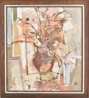 Novák András (1936-2017): Száraz virágok. Olajtempera, farost, jelzett, hátoldalán autográf felirattal és Képcsarnok Vállalat címkével, üvegezett fakeretben, 70×62 cm