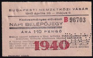 1940 Budapesti Nemzetközi Vásár napi belépőjegy