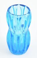 Jan Schmid kék retró üveg váza, kis lepattanás az alján, jelzés nélkül, m: 15 cm
