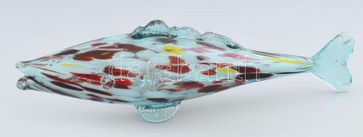 Muránói üveg dísz hal, anyagában színezett, jelzés nélkül, h: 31 cm