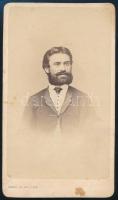 cca 1860-1870 Szakállas férfi portréja, keményhátú fotó Canzi és Heller pesti műterméből, vizitkártya, kissé foltos, 10,5x6 cm