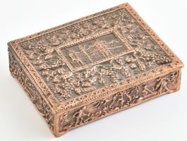 Kecskeméti emlékdoboz, bronzírozott fém, kopásokkal, 11,5x14,5 cm
