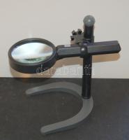 Állítható nagyméretű nagyító talpazaton és kis lámpával, működőképes állapotban