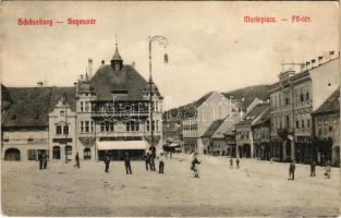 1910 Segesvár, Schässburg, Sighisoara; Fő tér, Josef Girscht üzlete / Marktplatz / main square, shops (EK)