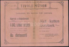1915 Tivoli mozgó műsorfüzete szöveges kisplakáttal