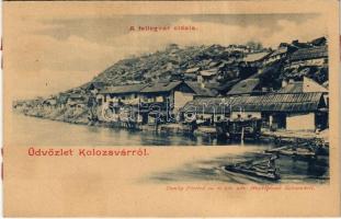 Kolozsvár, Cluj; Fellegvár oldala a Kis-Szamos mellett. Dunky Fivérek cs. és kir. udvari fényképészek / Cetatuia, Somesul Mic / riverside (ragasztónyom / glue marks)