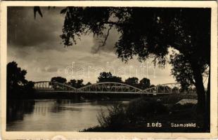 1940 Dés, Dej; Szamos híd, vonat / Somes river bridge, train + "1940 Dés visszatért" So. Stpl. (kis szakadás / small tear)