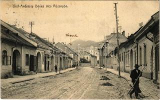 1912 Rozsnyó, Roznava; Gróf Andrássy Dénes utca, Blicz József üzlete. Falvi Jenő kiadása / street, shop (EK)