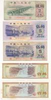 Kína 1962. 2j + 1972. 5j (2x) + 1979. 0.10Y-1Y (6db, 3xklf deviza tanúsítvány) T:II-III China 1962. 2 Jiao + 1972. 5 Jiao (2x) + 1979. 0.10 Yuan - 1 Yuan (6pcs, 3xdiff Foreign Exchange Certificate) C:XF-F