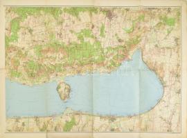 1939 Balatonfüred és környékének térképe, M. Kir. Honvéd Térképészeti Intézet, szakadásokkal, 64×92 cm