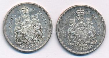 Kanada 1965-1966. 50c Ag "II. Erzsébet" (2x) T:1-,2 Canada 1965-1966. 50 Cents Ag "El...
