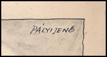 Pályi Jenő (1903-1953): Karikatúra. Tus, papír, jelezve jobbra fent. 21x30 cm