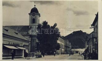 Huszt church and shops