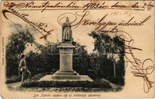 1903 Palánka, Backa Palanka; Szent István szobor az új sétatéren. Hauswirth József kiadása / monument, promenade (EK)