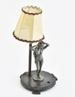 Figurális asztali lámpa, ernyővel, szerelék nélkül, erősen kopott, m: 26 cm