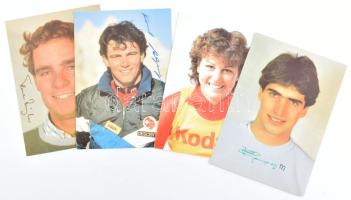 Sí bajnokok által aláírt képeslapok Joel Gazpoz, Michela Figini, Karl Alpiger, Thomas Bürgler / Ski champions autograph signed postcards
