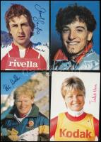 Sí bajnokok, olimpiai érmesek által aláírt képeslapok Andi Grünenfelder, Peter Müller, Erika Hess, Daniel Sandor / Ski champions autograph signed postcards