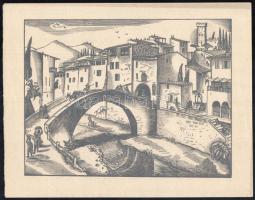 Vadász Endre (1901-1944): Mostari híd, fametszet, papír, jelzés nélkül, 19x26 cm