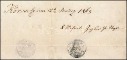 1863 Korosecz (Károlyfa, ma: Korovci, SL), Zigler Mihály községi elöljáró német nyelvű igazolása egy...