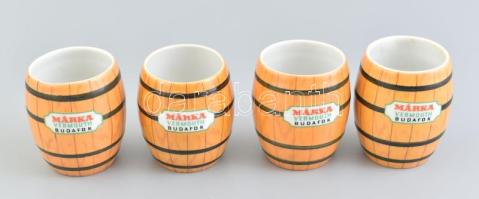 4 db Hollóházi Márka Vermouth Budafok pohár, porcelán, jelzett, kopott, m: 7,5 cm