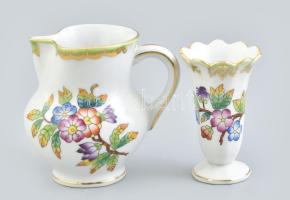 Herendi Viktória mintás kiöntő és mini váza. Kézzel festett, jelzett, hibátlan, m: 6,5-7 cm