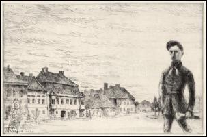 Varga Nándor Lajos (1895-1978): Petőfi Pápán, 1842. május. Rézkarc, papír, jelzett, hártyapapírral, ...