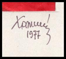 Koppány Frigyes (?-?): Díszletterv, 1977. Vegyes technika, papír, jelzett, a hátoldalán autográf fel...