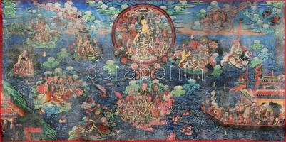 Thangka print nyomat, vászon, Sakyamuni Buddha és Arhatok. 45x90 cm