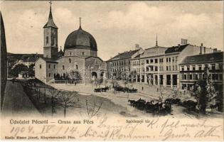 1904 Pécs, Széchenyi tér, Nádor szálló, templom