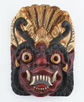 Távol-keleti sárkány fali maszk, faragott, festett fa, kisebb lepattanásokkal, 31x24 cm