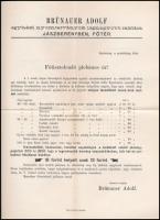 1890 Jászberény, Brünauer Adolf Könyvnyomdájának és Papírkereskedésének prospektusa, egyházi nyomtatványok plébánosok részére, borítékkal, 2 sztl. lev.