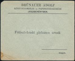 1890 Jászberény, Brünauer Adolf Könyvnyomdájának és Papírkereskedésének prospektusa, egyházi nyomtat...